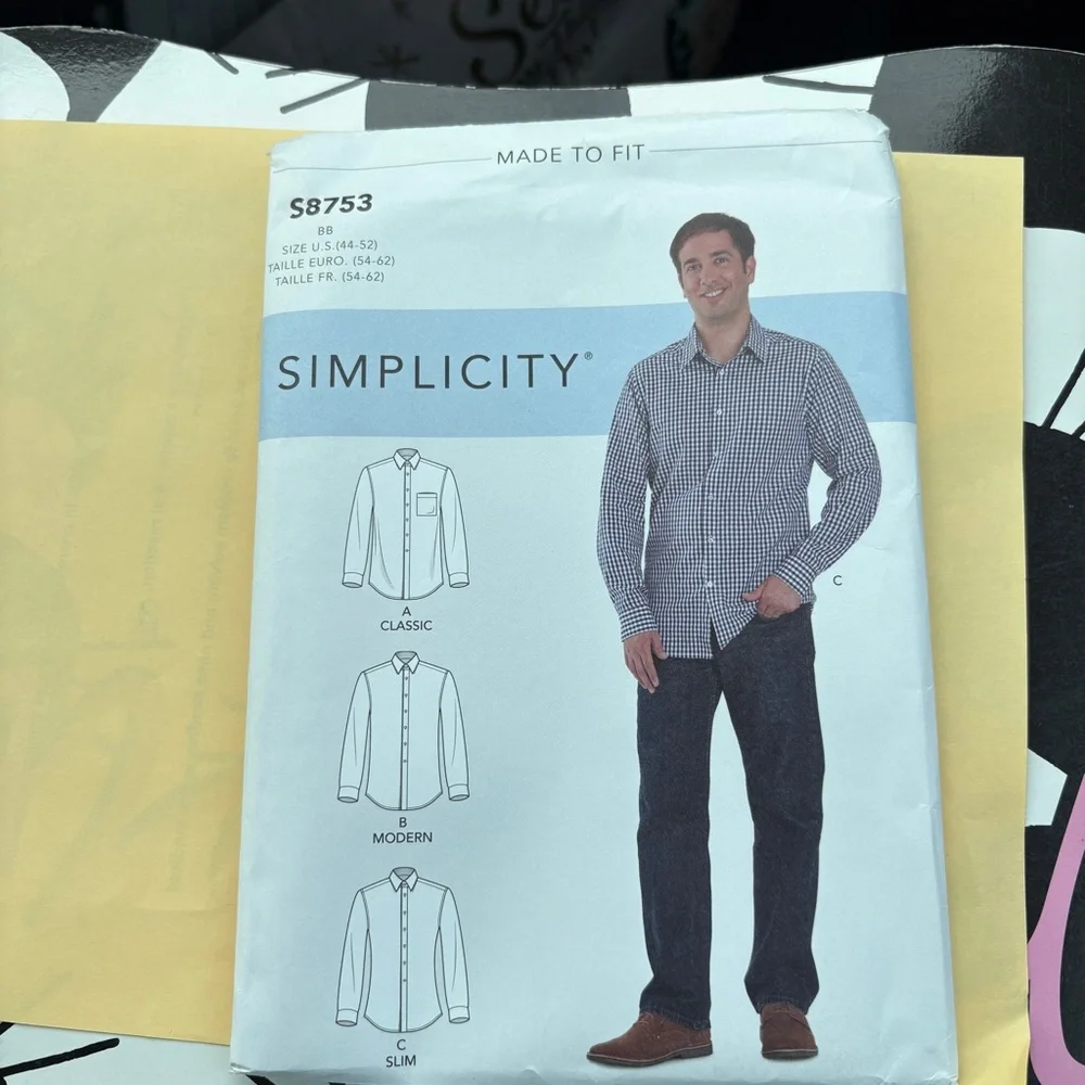 Simplicity Pattern S8753 for Men’s Classic, Modern, and Slim Fit Shirts